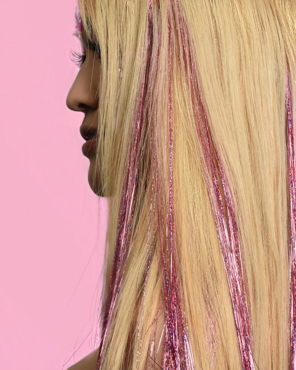 Love - Pink Holographic Hair Tinsel Clip-Ins